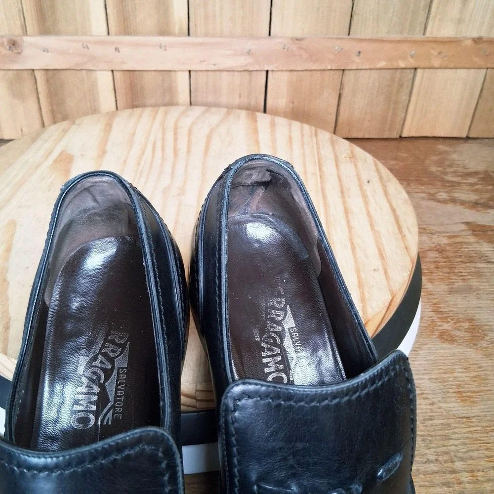 Salvatore Ferragamo Shoes Mens 8.5 D Black Leather Tassel‎ Loafers Wingtip Slip
